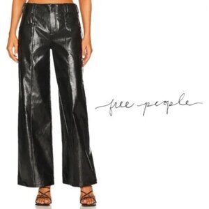 Free People Star Crossed Lovers Faux Leather Straight Leg Pants in Black